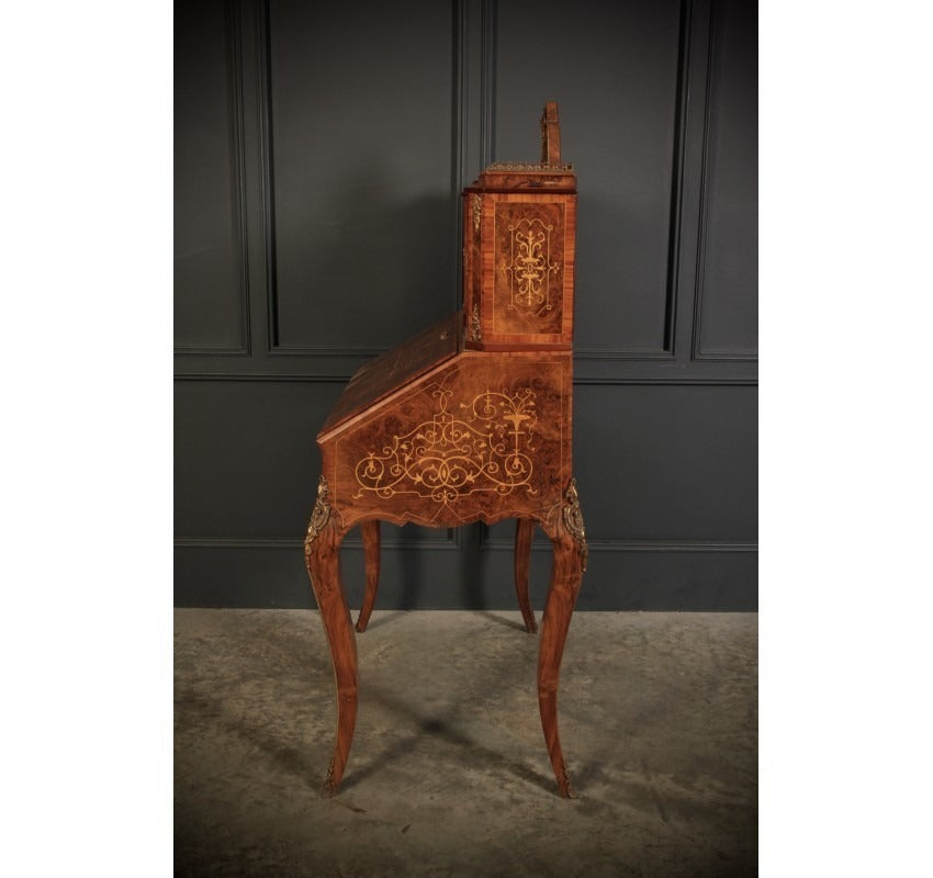 Burr Walnut Marquetry Inlaid Writing Desk