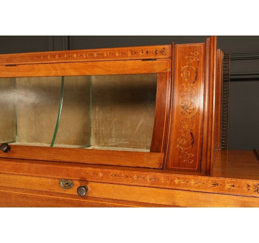 Vintage Edwardian Marquetry Inlaid Mahogany Glazed Display Cabinet