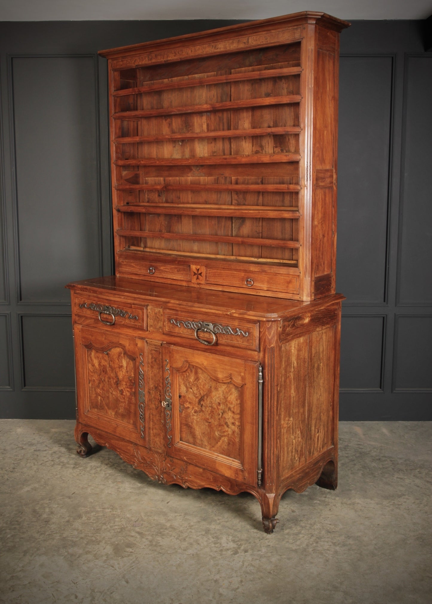 Large 18th Century Cherrywood & Walnut Antique Dresser