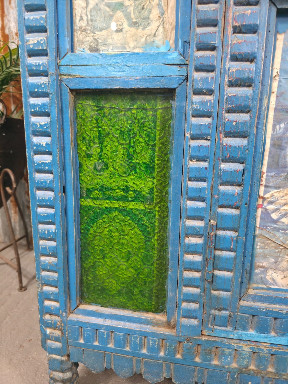 Blue Vintage Indian Glazed Colonial Wooden Kitchen Bathroom Drinks Cocktail Cabinet