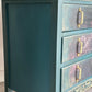 Dark Green and Floral Vintage Oak Chest of Drawers | Hand Painted Dresser