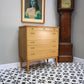 Alfred Cox Walnut Tallboy Chest of Drawers Five Drawers and Tapered Legs 1950s Heals