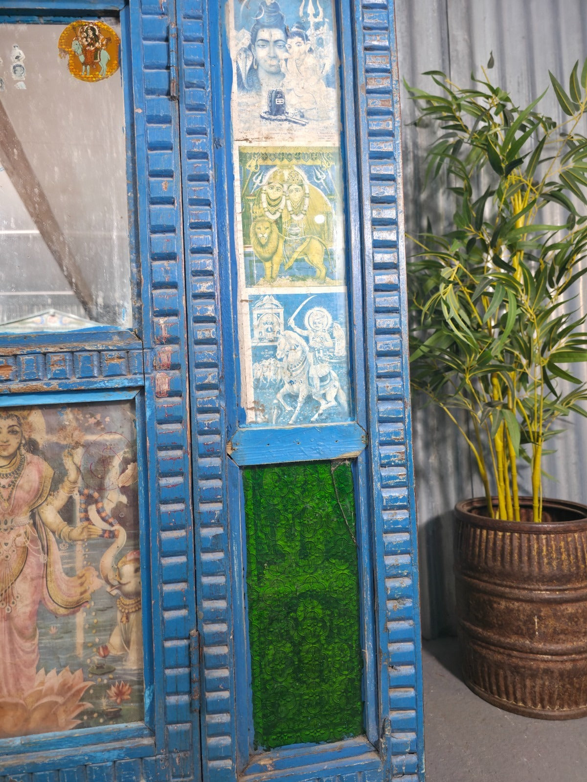 Blue Vintage Indian Glazed Colonial Wooden Kitchen Bathroom Drinks Cocktail Cabinet