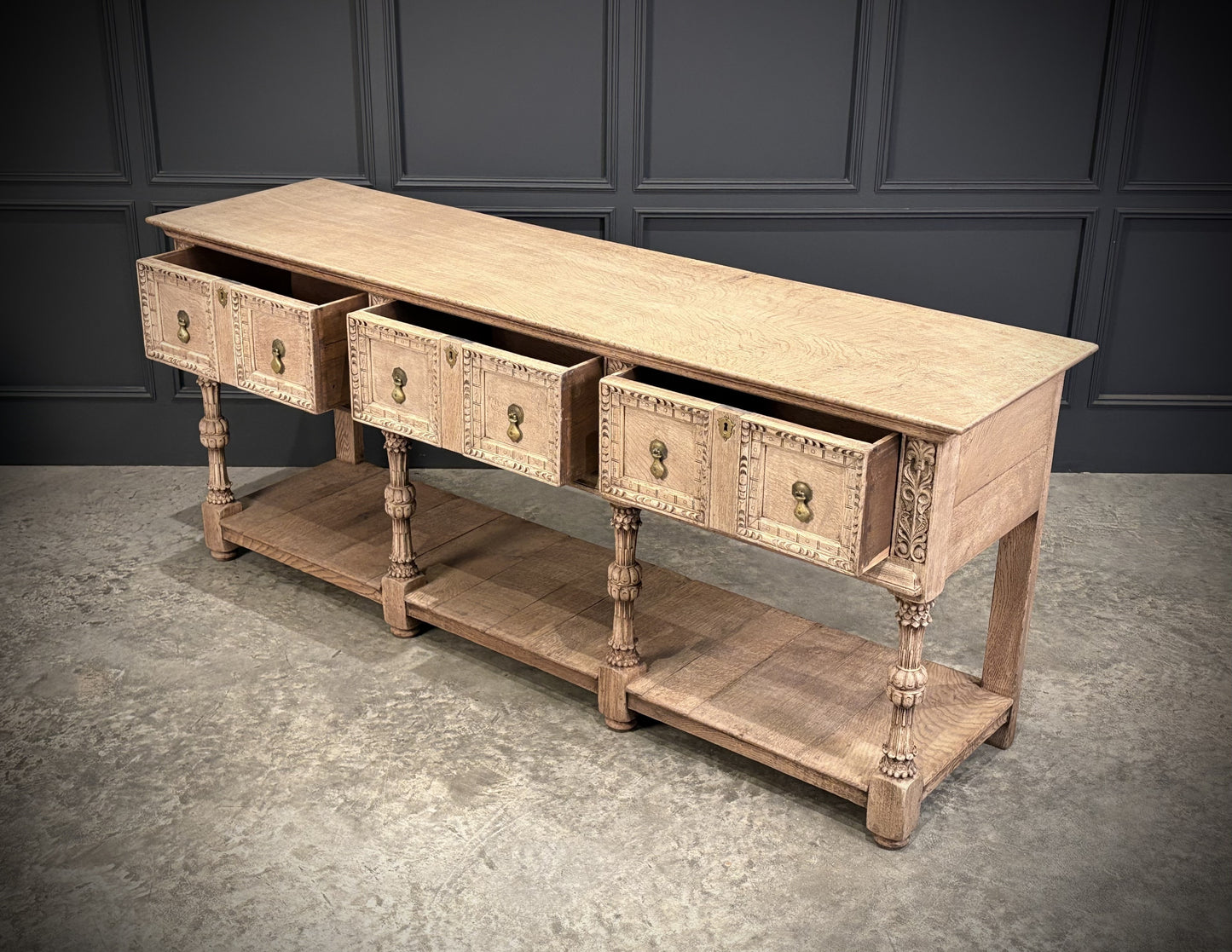 Vintage Bleached Carved Oak Potboard Dresser Sideboard