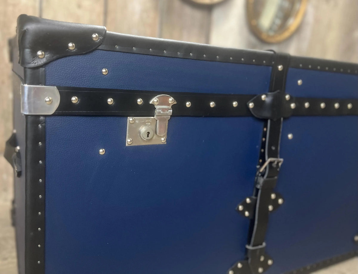 Handmade Leather Blue Ottoman Vintage Storage Chests, Custom Made Furniture