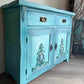 Turquoise & Blue Oak Sideboard | Cabinet, Storage Cupboard Hand Painted
