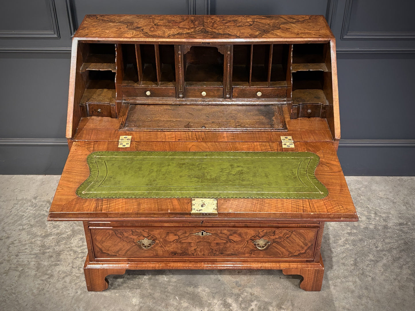 Queen Anne Art Deco Figured Walnut Writing Bureau