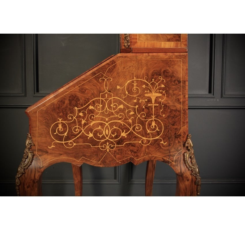 Burr Walnut Marquetry Inlaid Writing Desk