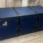 Handmade Leather Blue Ottoman Vintage Storage Chests, Custom Made Furniture