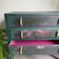 Dark Green and Floral Vintage Oak Chest of Drawers | Hand Painted Dresser