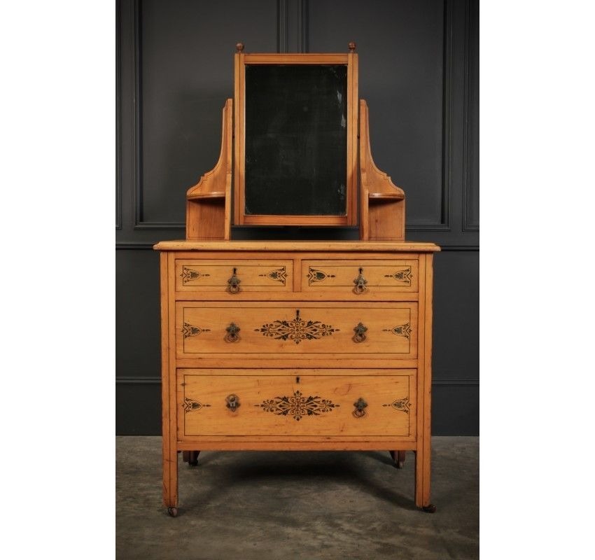 Satin Birch Stencilled Vintage Dressing Chest