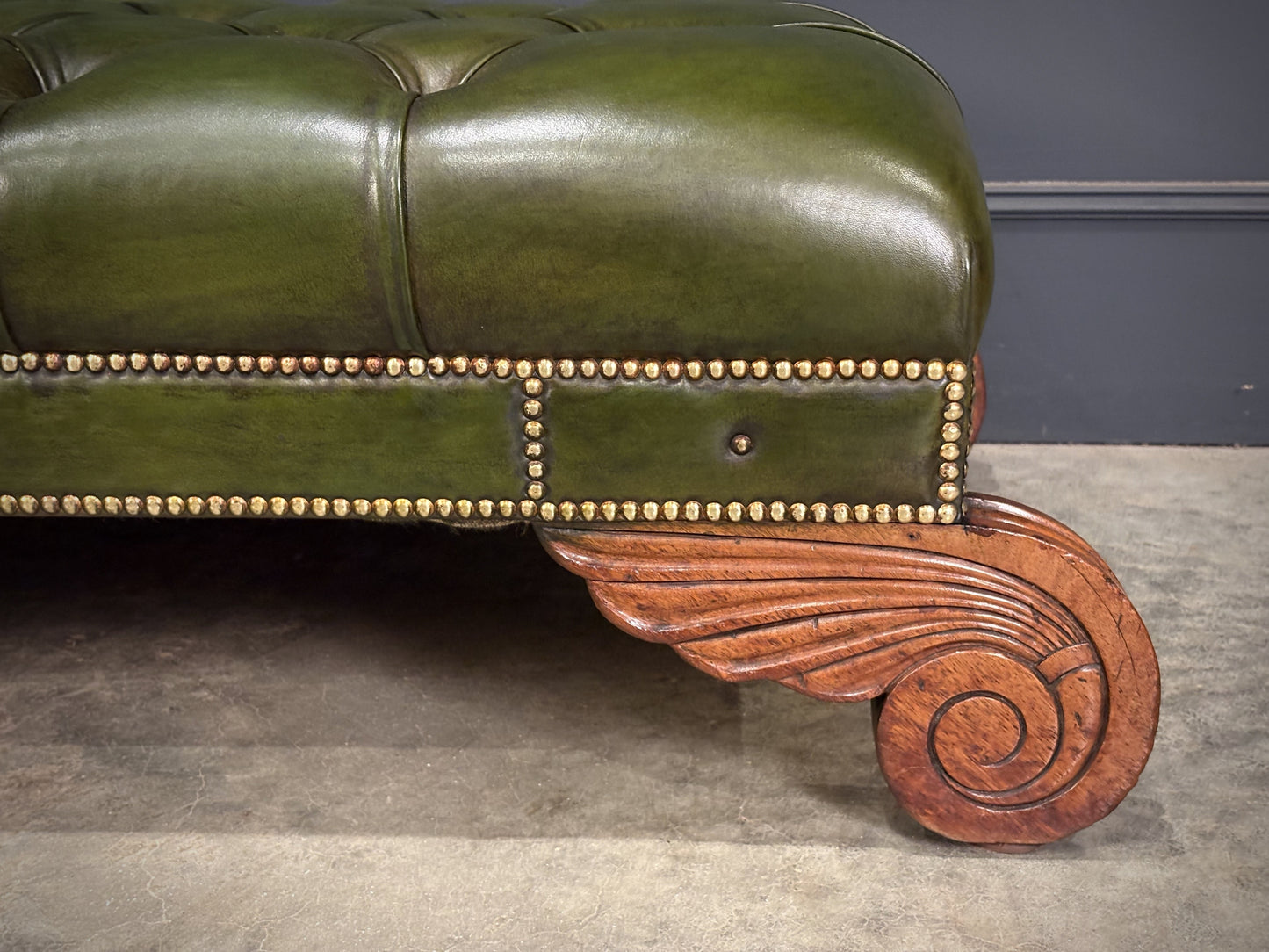 Vintage Regency Green Buttoned Leather Footstool