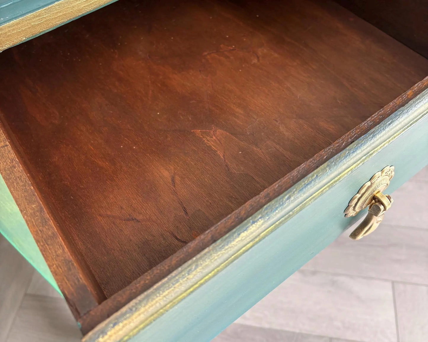 Teal Green Vintage Hand Painted Chest of Drawers | 1930s Oak Dresser | Upcycled Statement Furniture