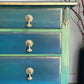 Teal Green Vintage Hand Painted Chest of Drawers | 1930s Oak Dresser | Upcycled Statement Furniture