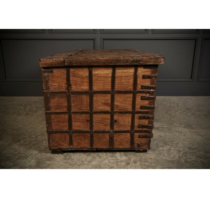Large Iron Bound Indian Hardwood Trunk