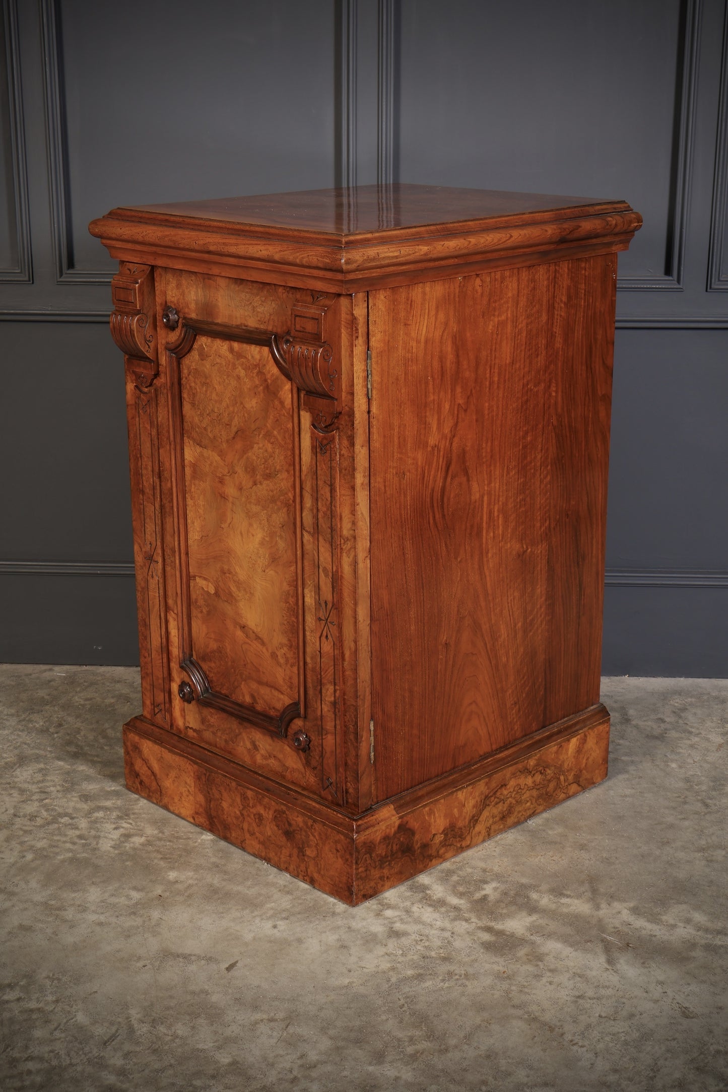 Large Pair Of Vintage Figured Walnut Pedestal Cabinets