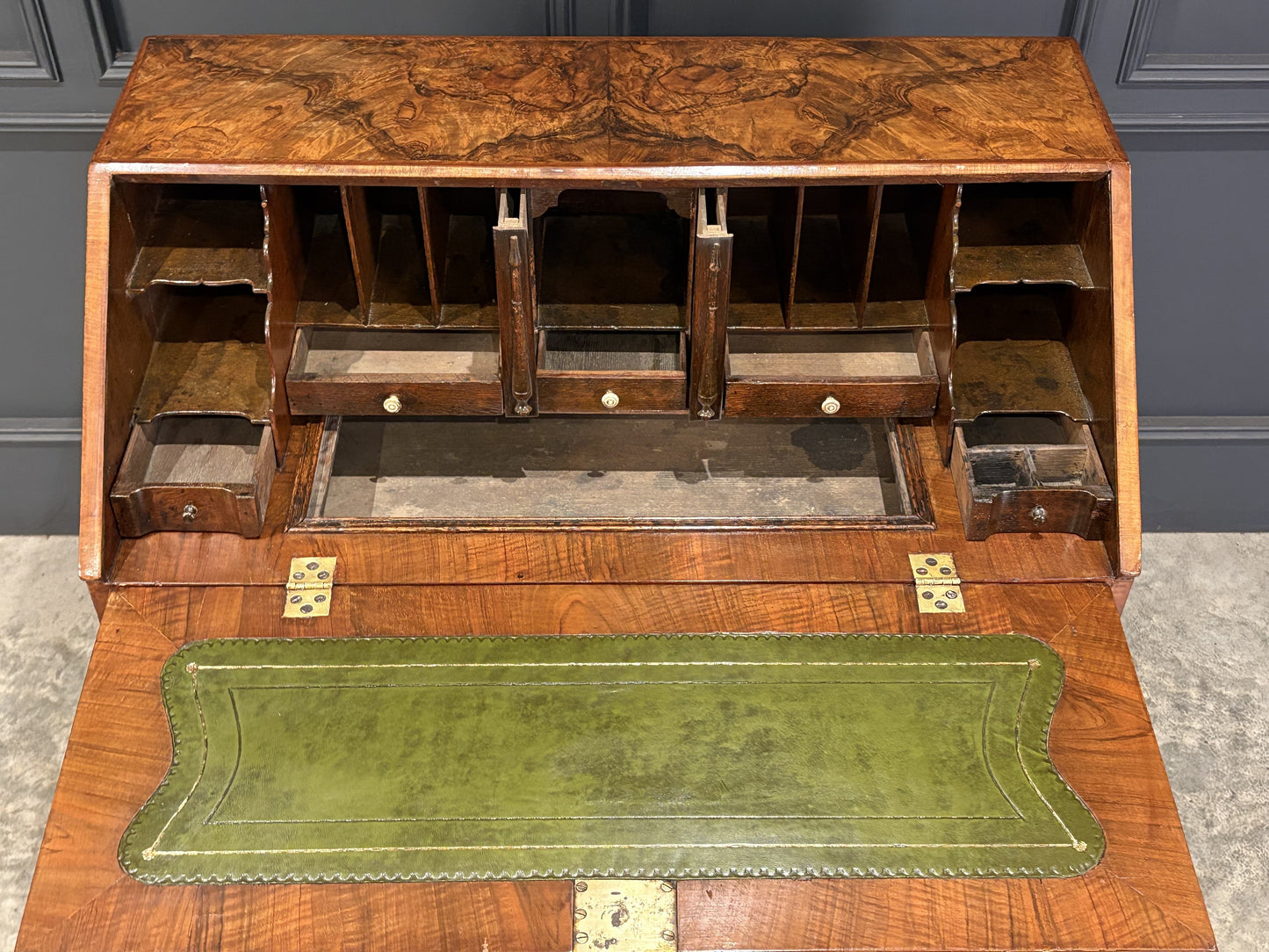 Queen Anne Art Deco Figured Walnut Writing Bureau