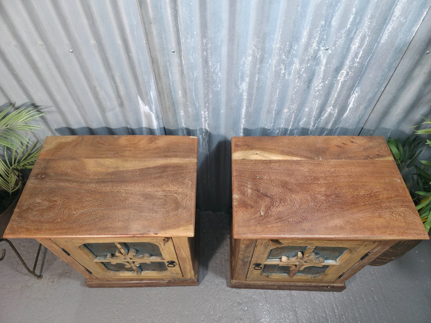 Vintage Solid Wooden Indian Carved Bedside Cupboards Cabinets