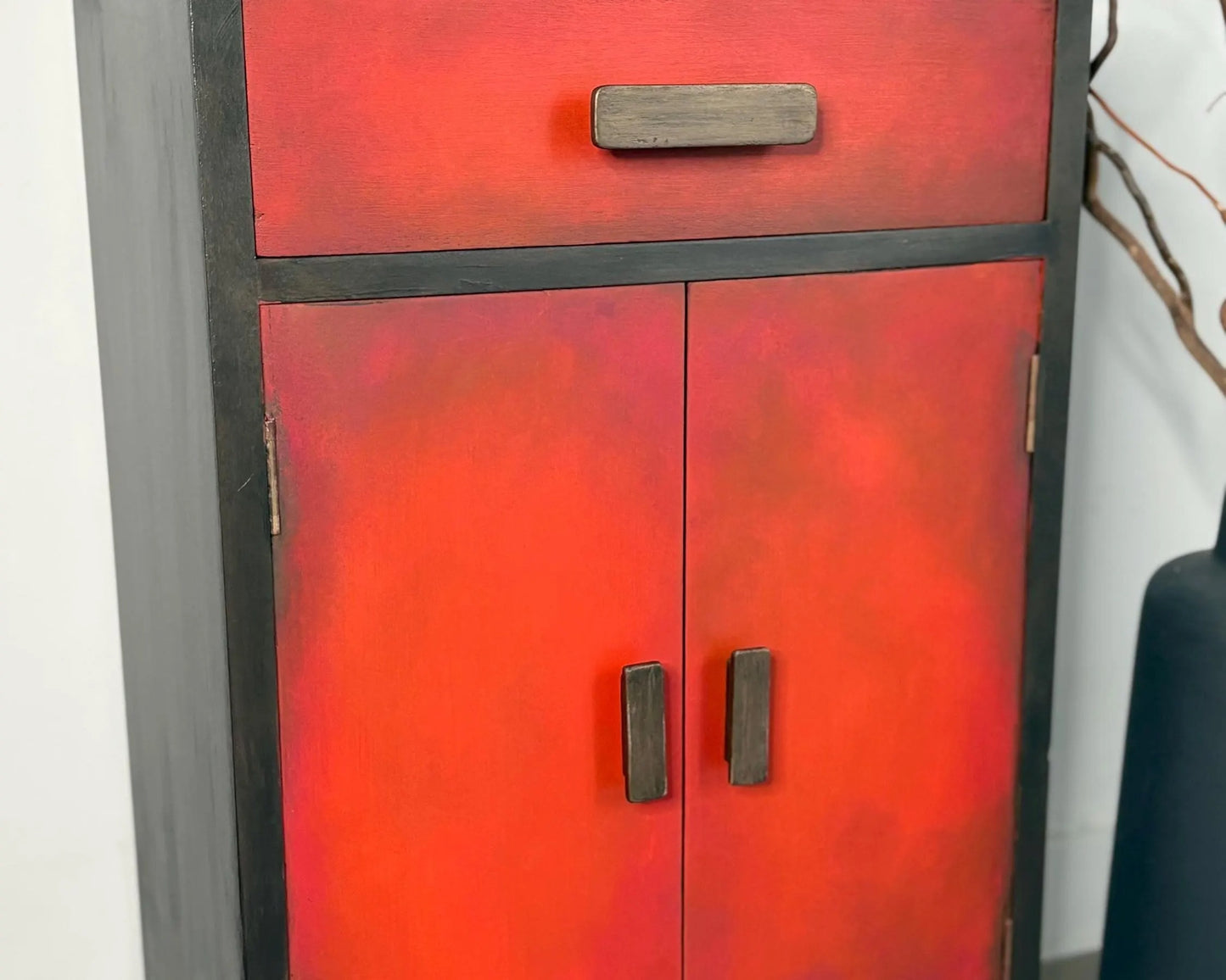 Red & Bronze Art Deco Cabinet | Hand Painted Storage Cupboard | Delivery Included