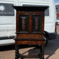 Early 18thC Gothic Antique Cabinet On Stand, Lots Of Drawers, Fitted Interior & Pigeon Holes