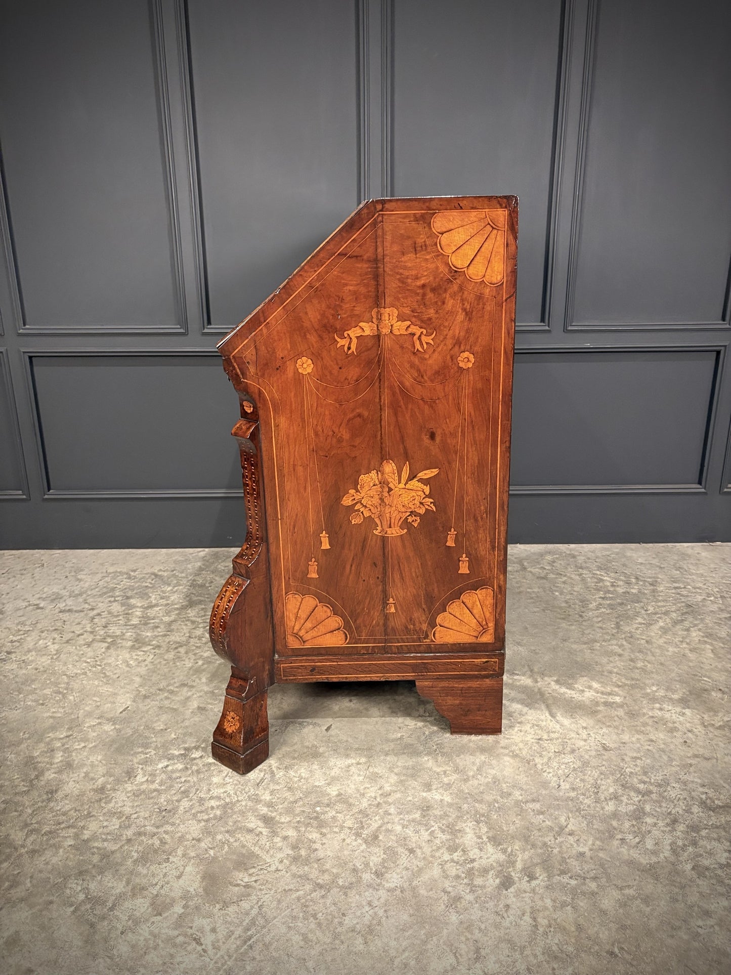 Dutch Marquetry Inlaid Walnut Art Deco Bureau