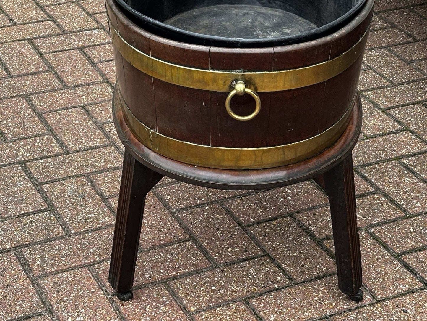 Antique Georgian Mahogany Brass Banded Lift Off Wine Cooler On Stand