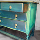 Teal Green Vintage Hand Painted Chest of Drawers | 1930s Oak Dresser | Upcycled Statement Furniture
