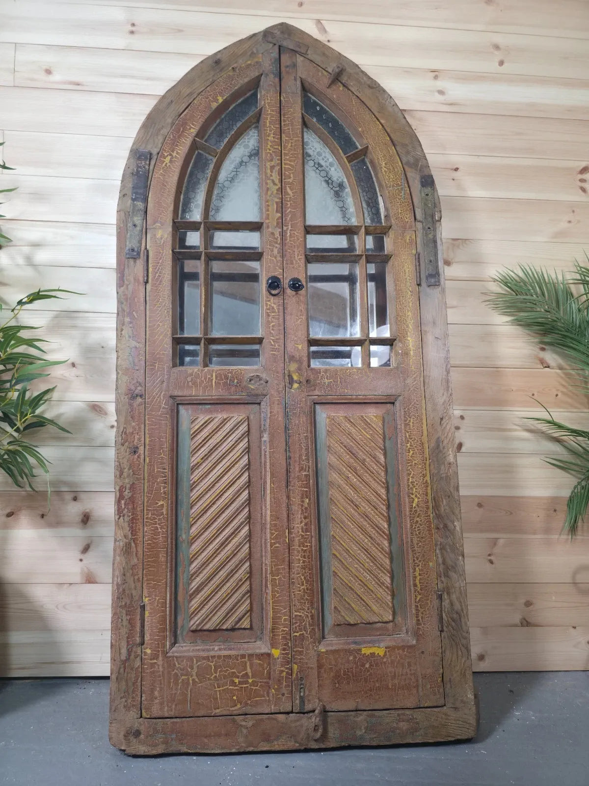 Gothic Antique Rustic Indian Arched Window Shutter Home Garden Mirror