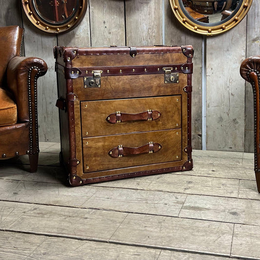 Vintage Leather Storage Trunk Table Campaign Chest Storage Solution Bedroom Nightstand Side Furniture Living Room Decor Accent Coffee Table Bespoke