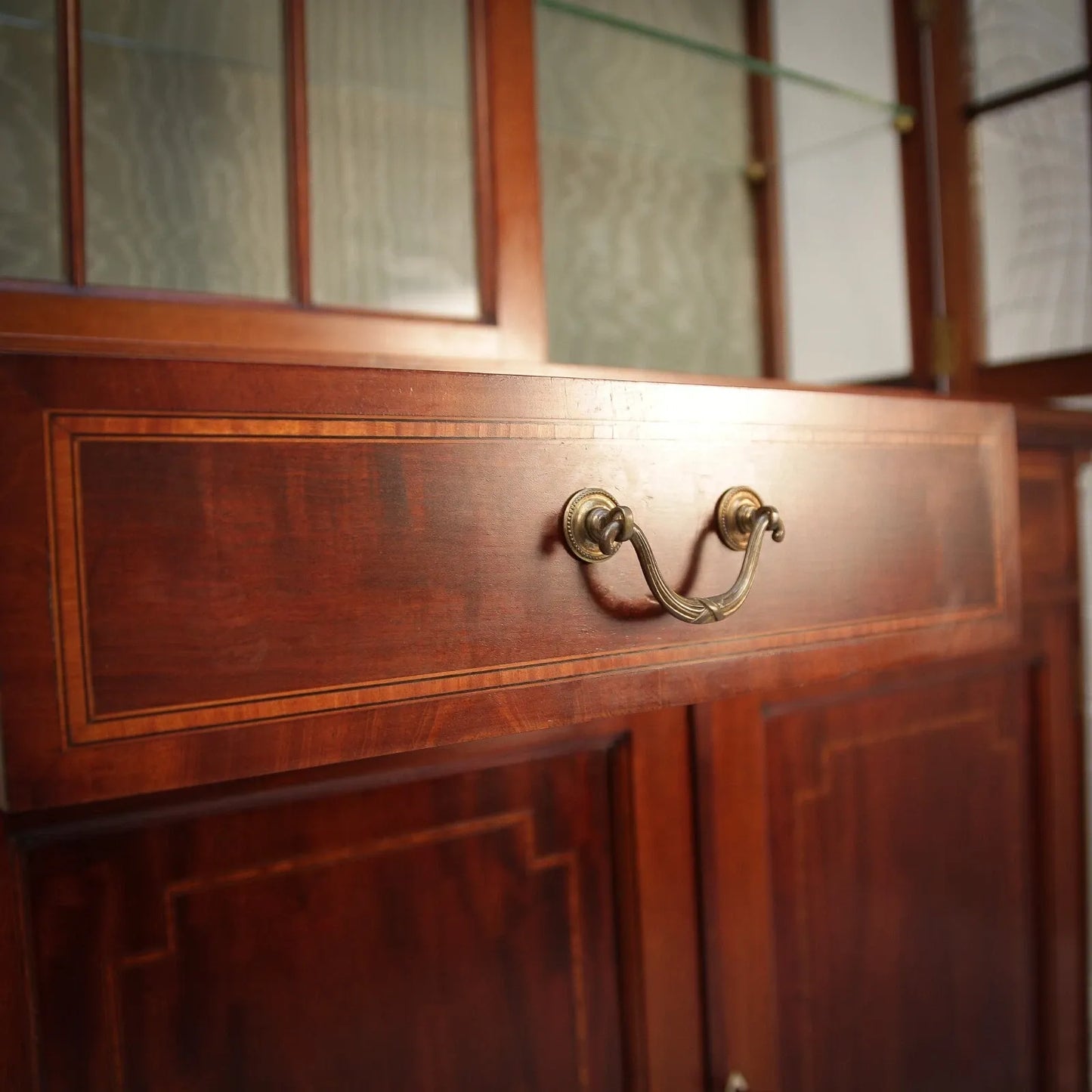 Vintage Bookcase Edwardian Inlaid Mahogany on Cabriole legs Display Cabinet