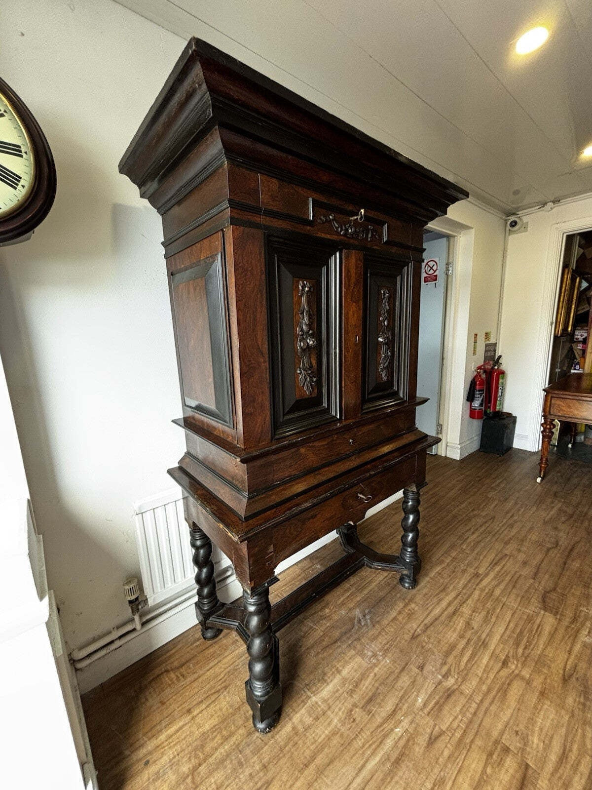 18th Century Gothic Drinks Cabinet On Stand, Lots Of Drawers, Fitted Interior & Pigeon Holes