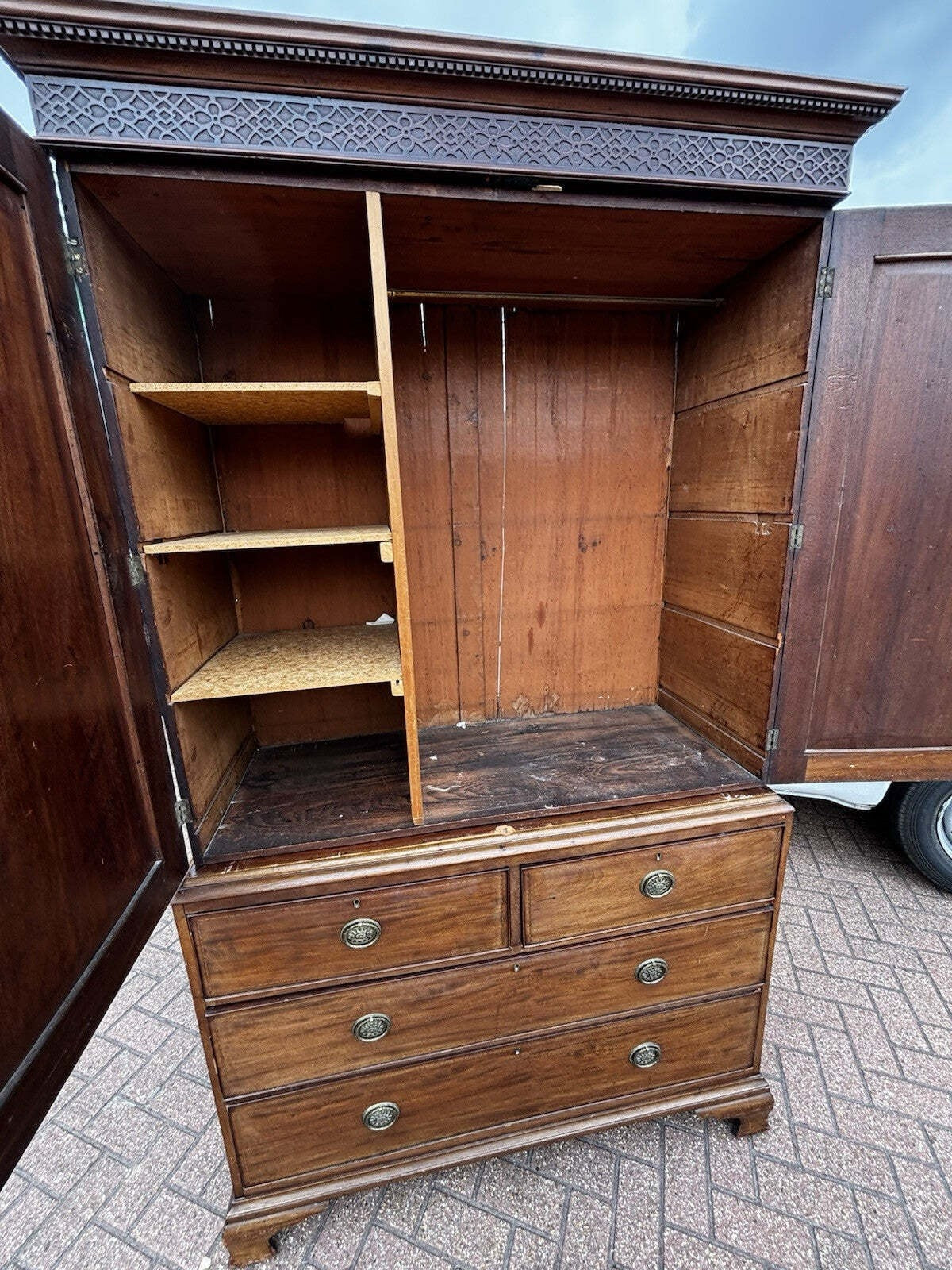 Antique Georgian Flame Mahogany Cupboard & Drawers