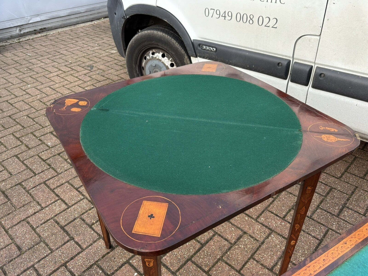 Pair 18th Century Dutch Marquetry Antique Games Tables, With Fold Over Lid & Card Playing Area