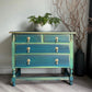 Teal Green Vintage Hand Painted Chest of Drawers | 1930s Oak Dresser | Upcycled Statement Furniture