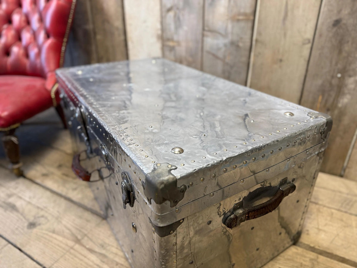 Aluminum Aviation Trunk Polished Vintage Industrial Storage Trunk Metal industrial Travel Case English Luggage