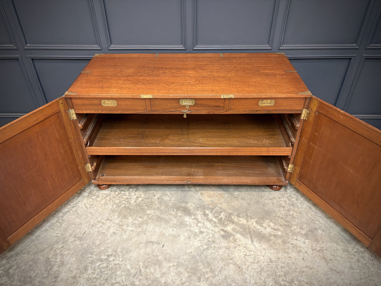 Rare Teak Military Campaign Side Cabinet