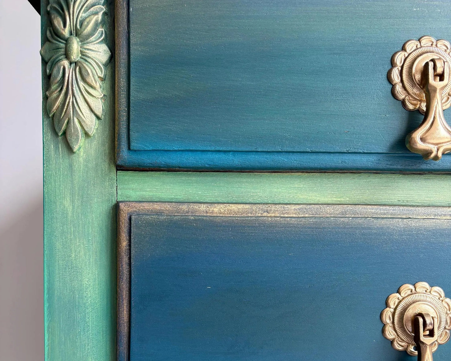 Teal Green Vintage Hand Painted Chest of Drawers | 1930s Oak Dresser | Upcycled Statement Furniture