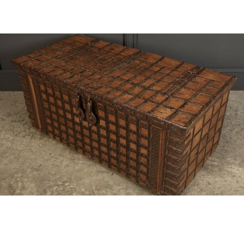 Large Iron Bound Indian Hardwood Trunk