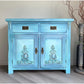 Turquoise & Blue Oak Sideboard | Cabinet, Storage Cupboard Hand Painted