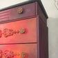 Red, Orange, Maroon Vintage Stag Chest of Drawers Upcycled – Hand-Painted