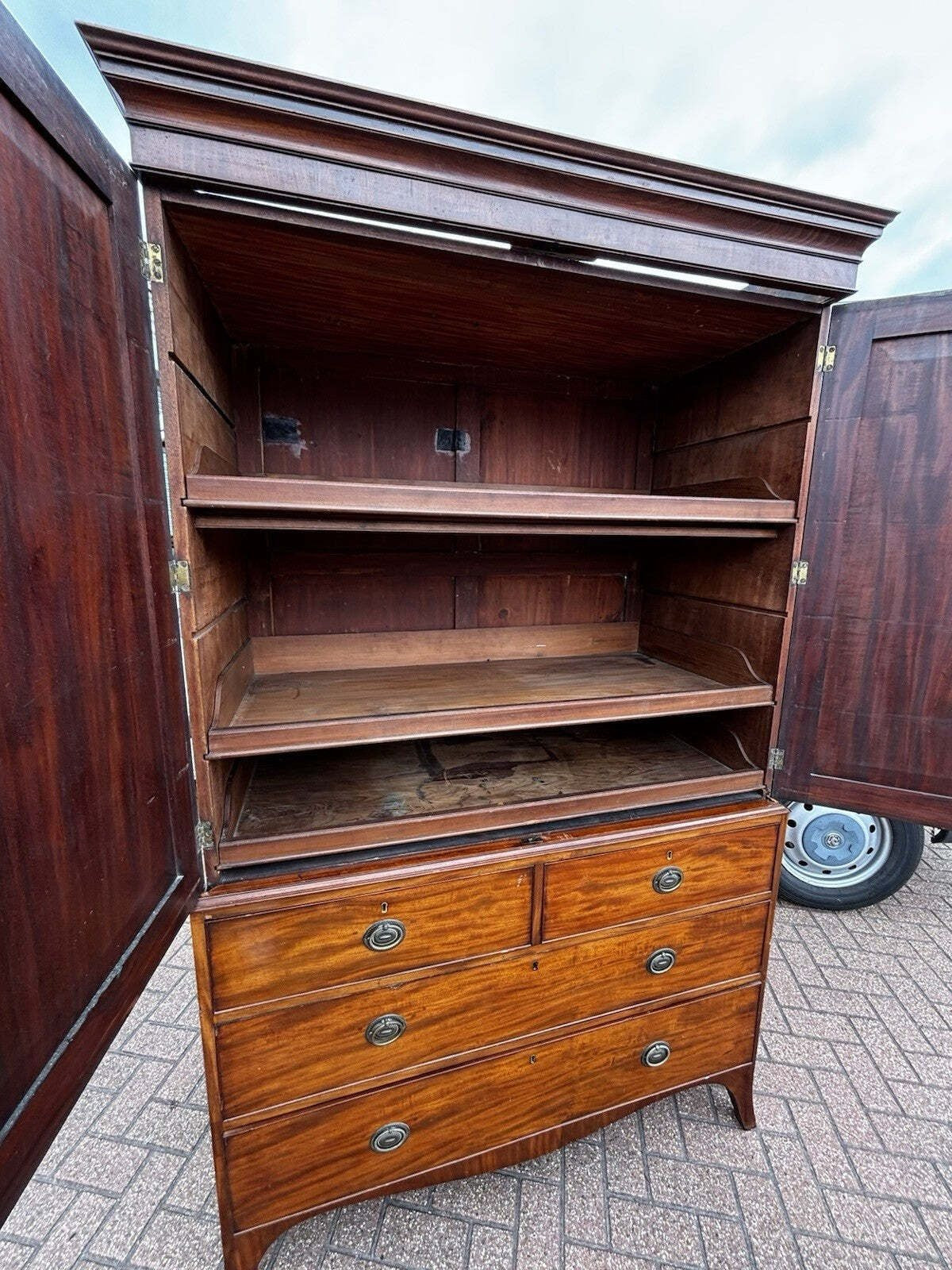 Georgian Flame Mahogany Linen Press Cabinet