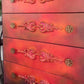 Red, Orange, Maroon Vintage Stag Chest of Drawers Upcycled – Hand-Painted