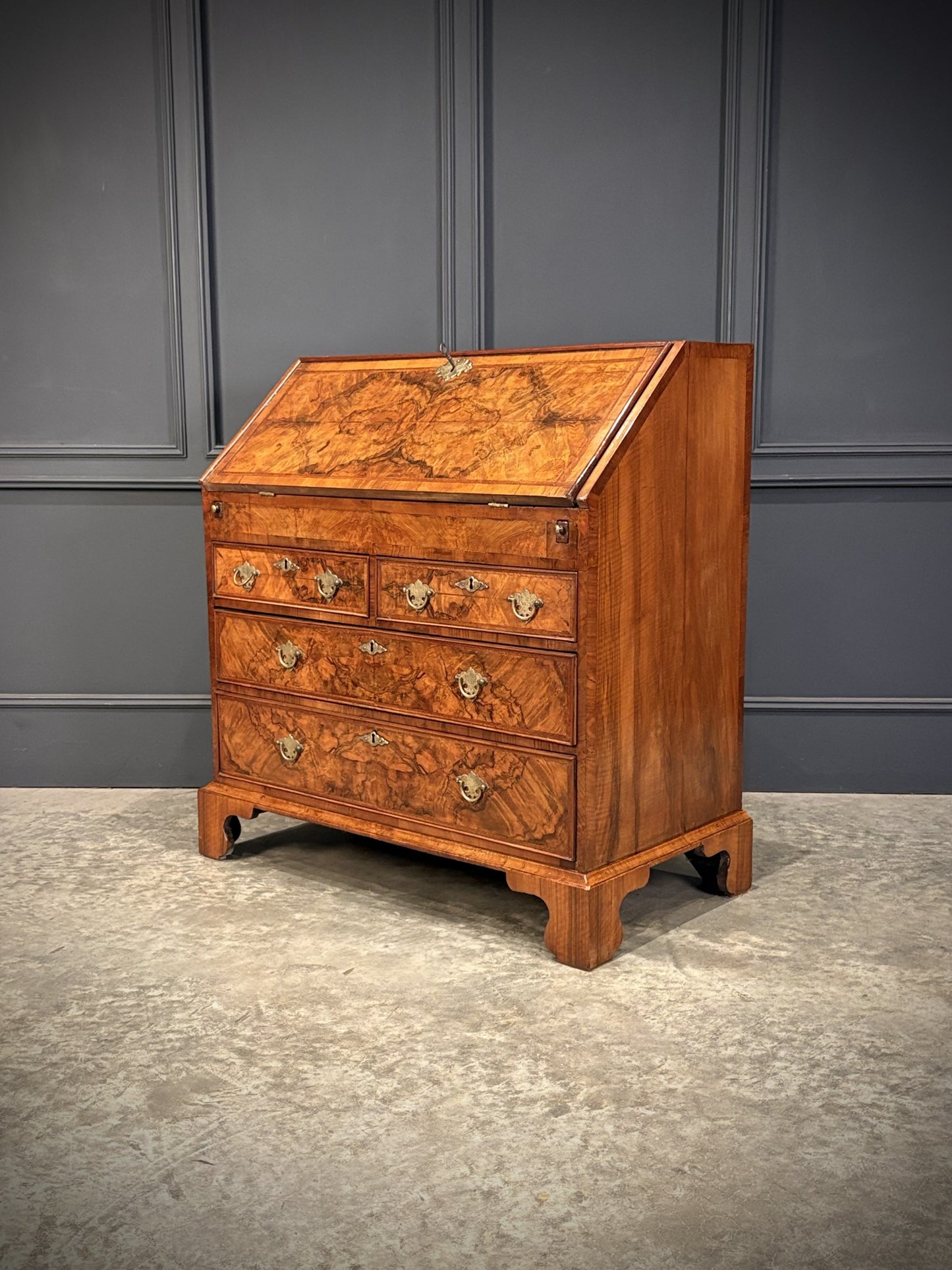 Queen Anne Art Deco Figured Walnut Writing Bureau