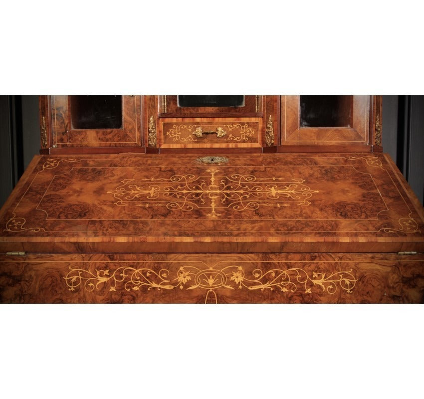 Burr Walnut Marquetry Inlaid Writing Desk