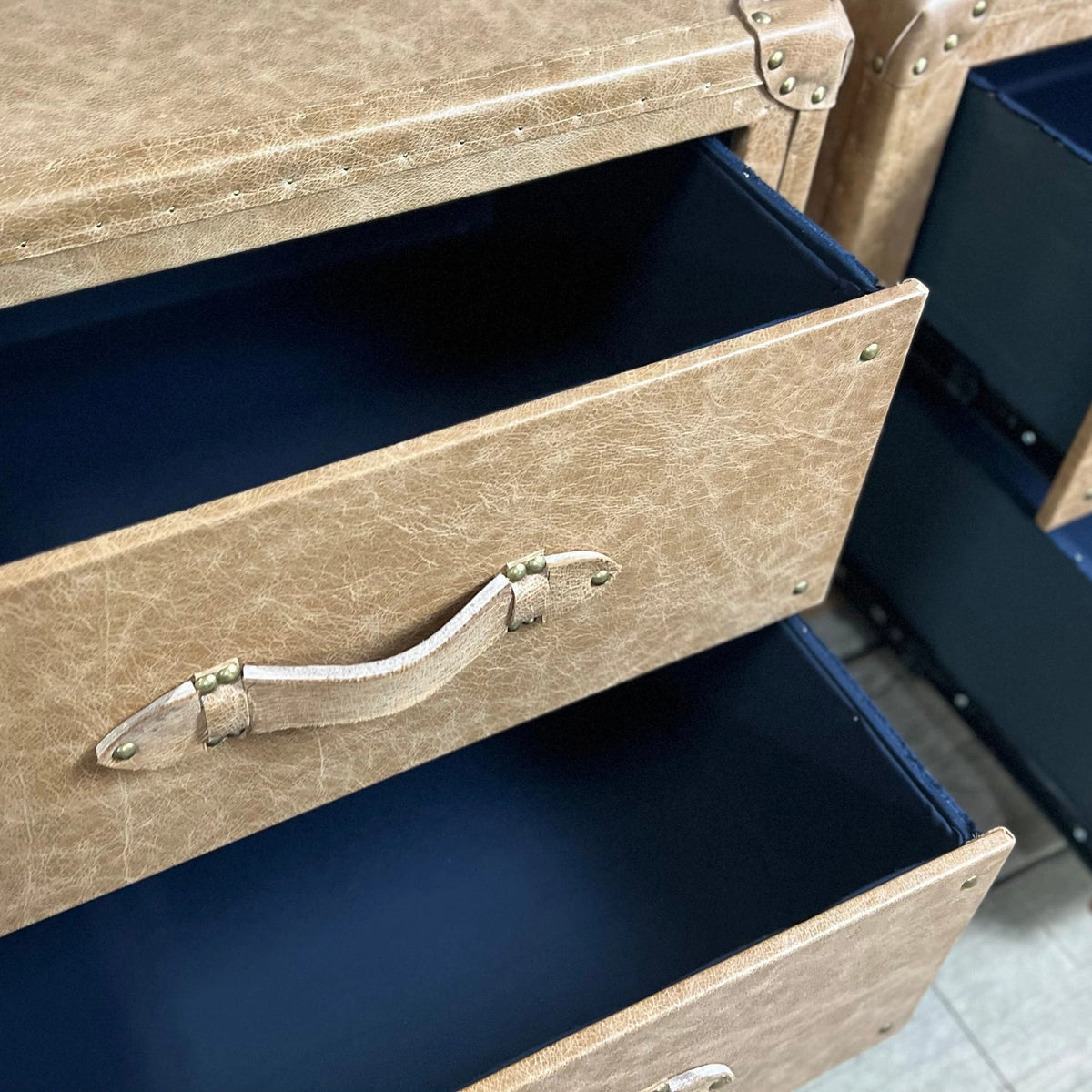 Vintage Leather Bedside Chest of Drawers Matching Pair English Handmade Bespoke