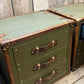 Green Olive Vintage Nightstand Cabinets: Luxury Handcrafted English Bedroom Storage Tables