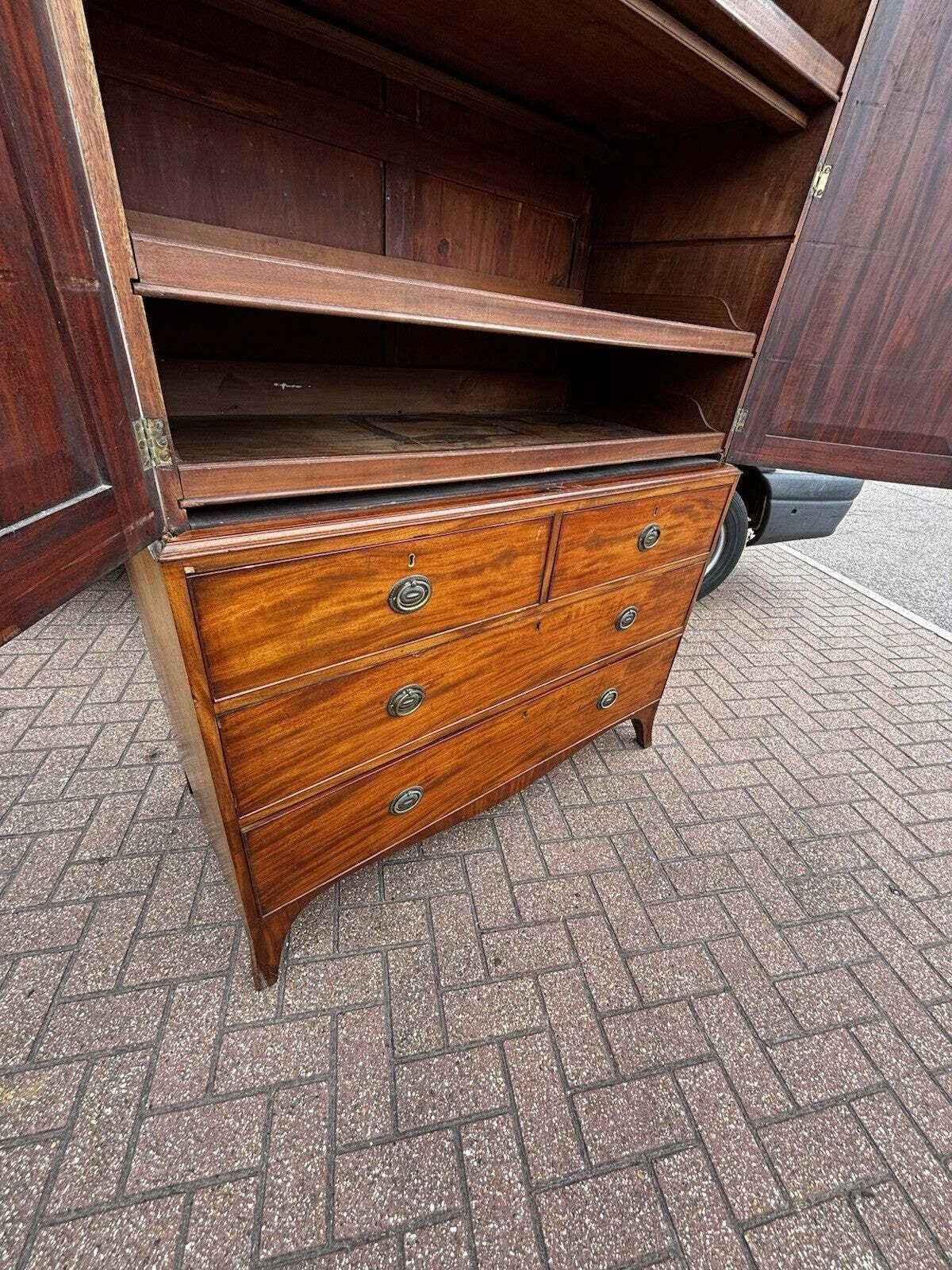Georgian Flame Mahogany Linen Press Cabinet