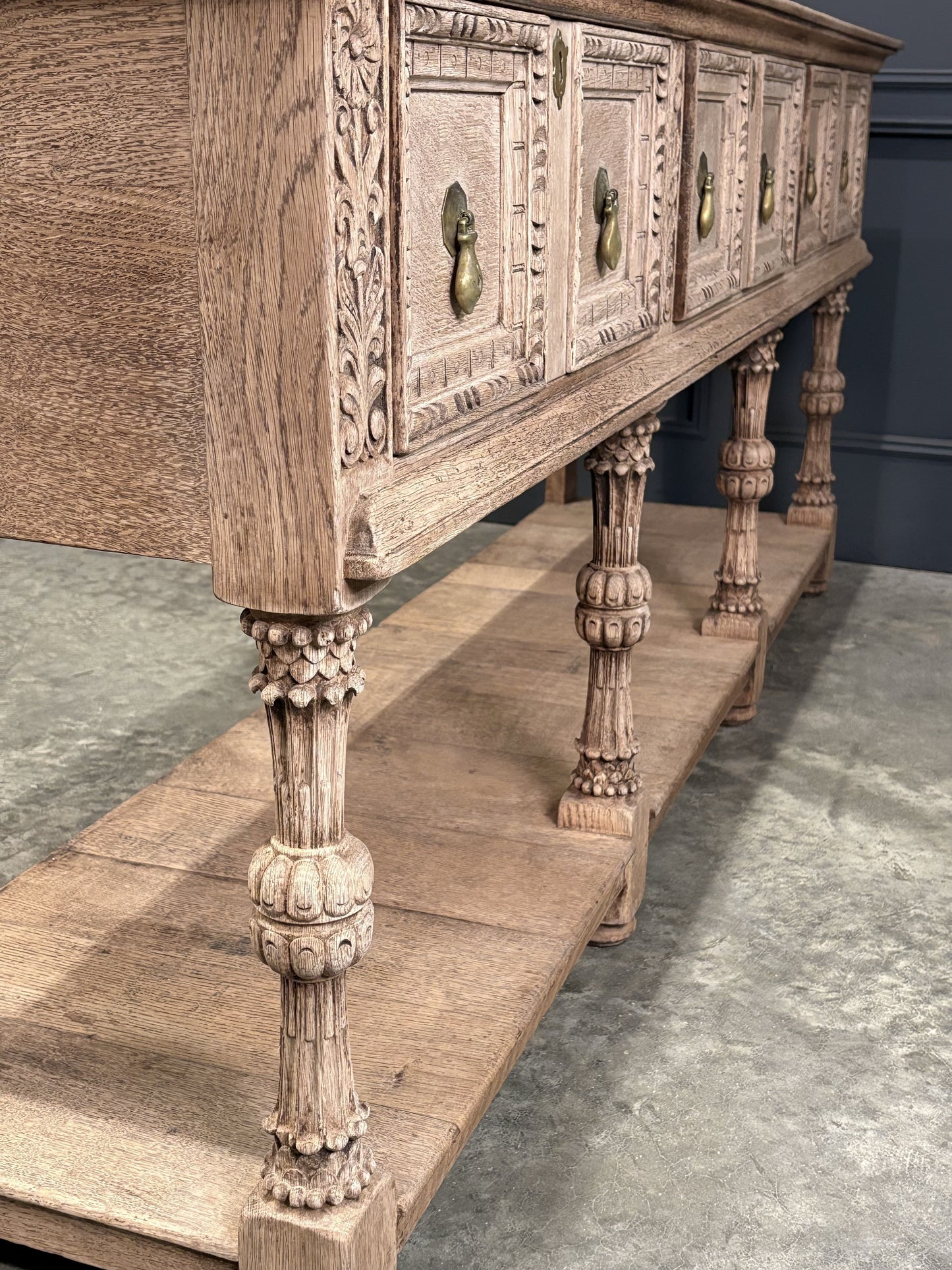 Vintage Bleached Carved Oak Potboard Dresser Sideboard