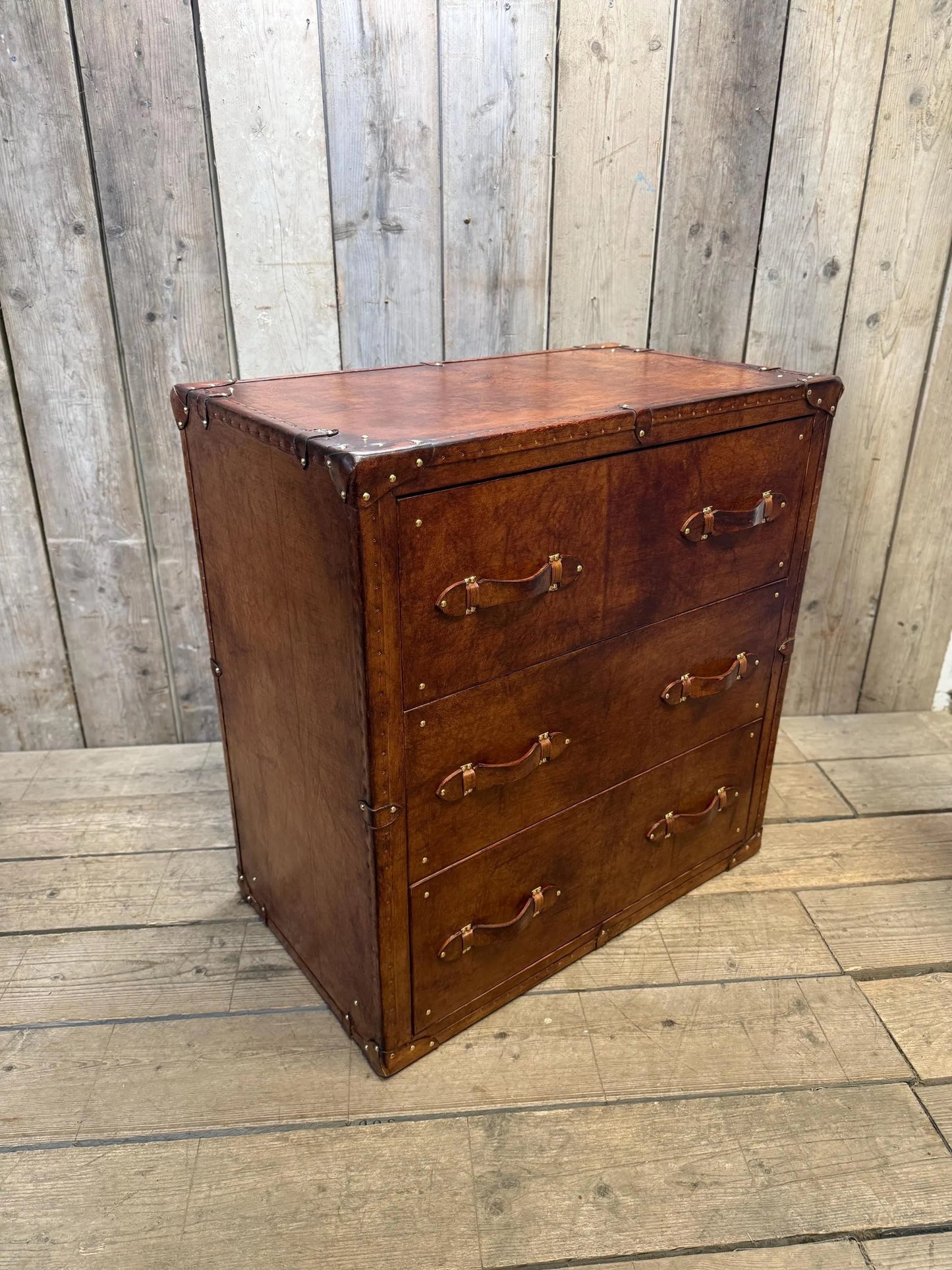 Tan Leather Vintage Drawer Handmade Furniture Bedroom Storage Rustic Leather Chest Drawers Custom Wood Cabinet