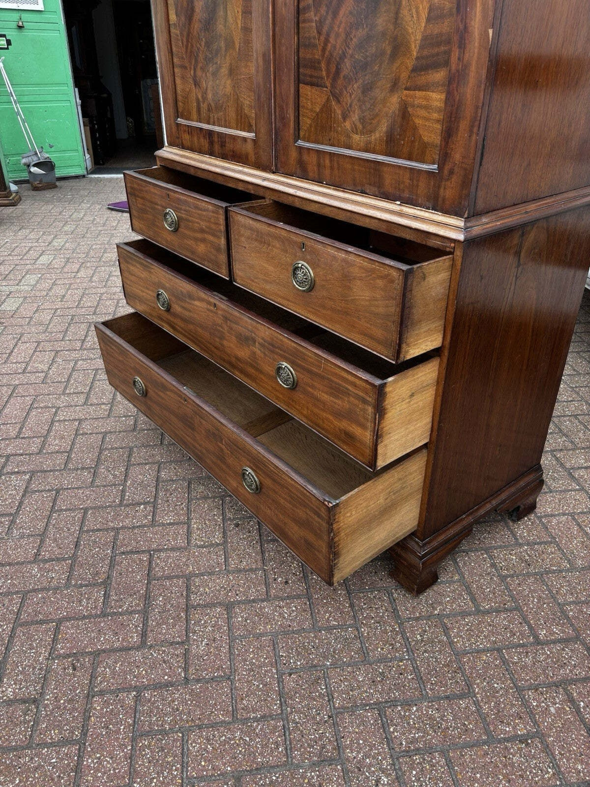 Antique Georgian Flame Mahogany Cupboard & Drawers